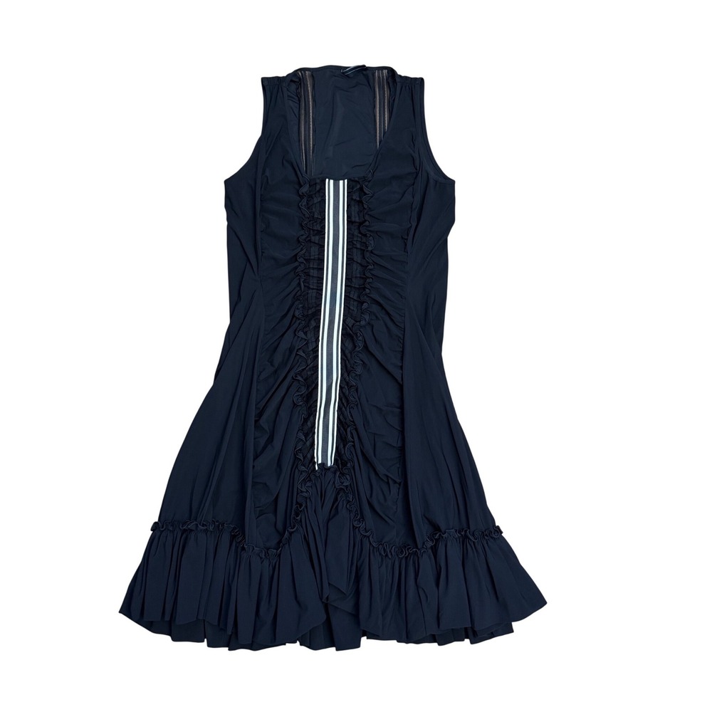 High Use Claire Campbell Black Ruched Mesh Ruffle Midi Dress US 8 Grunge ‎ emo